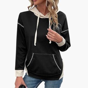 5220. Women's Black and Cream Hoodie